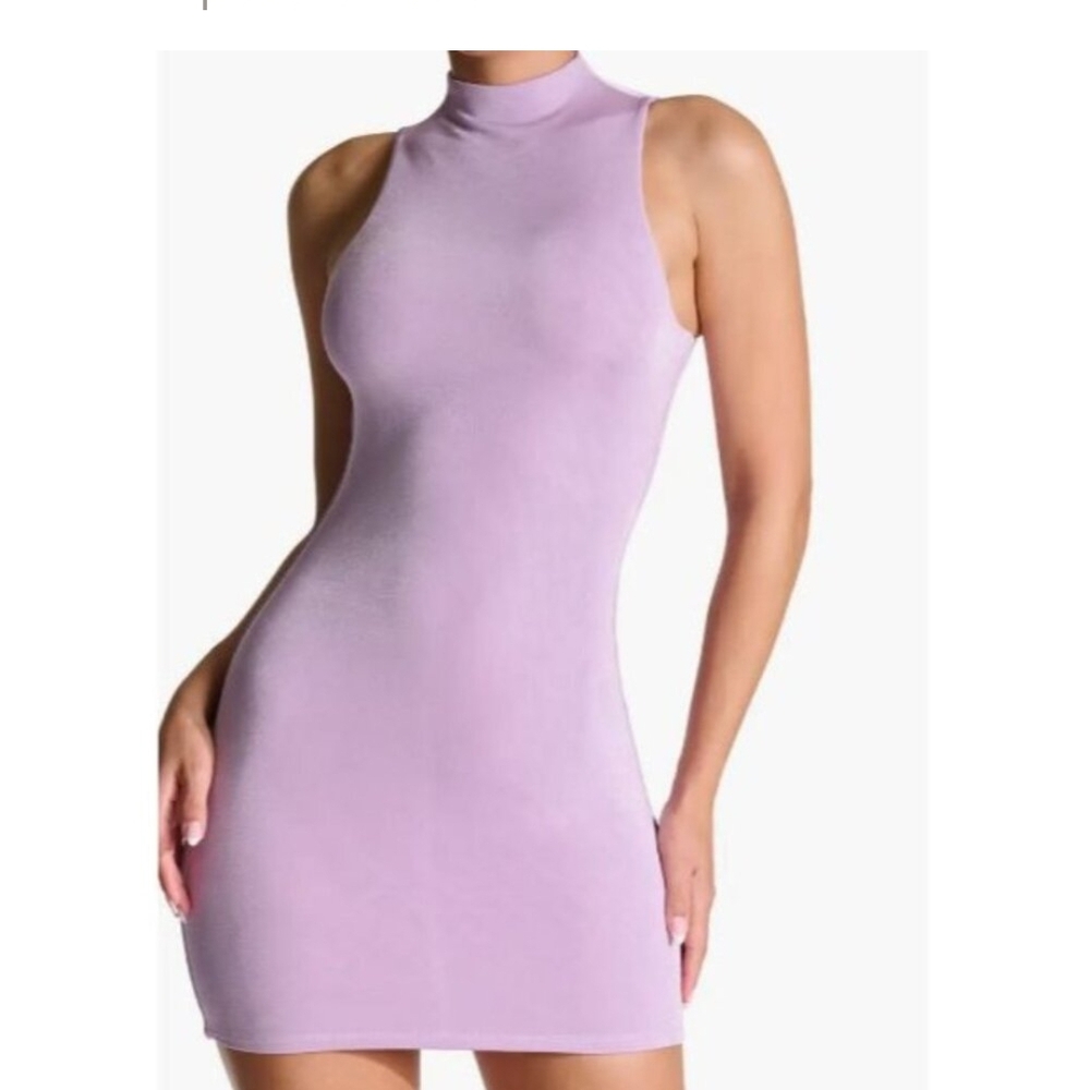 N Naked Wardrobe Bodycon Mock Neck Mini Dress Lavender Purple Size 2X